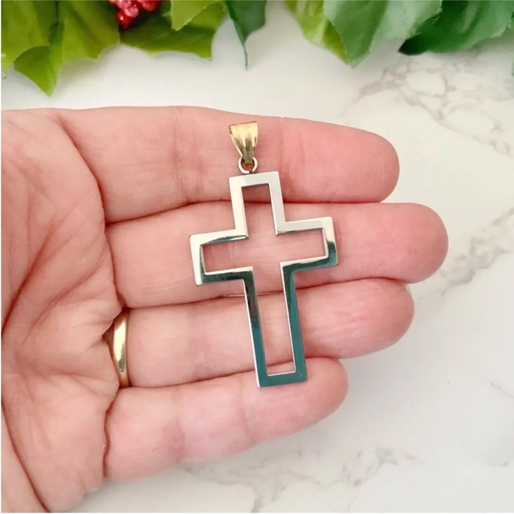 Stainless Steel Open Cross Pendant on 17” Black Cord